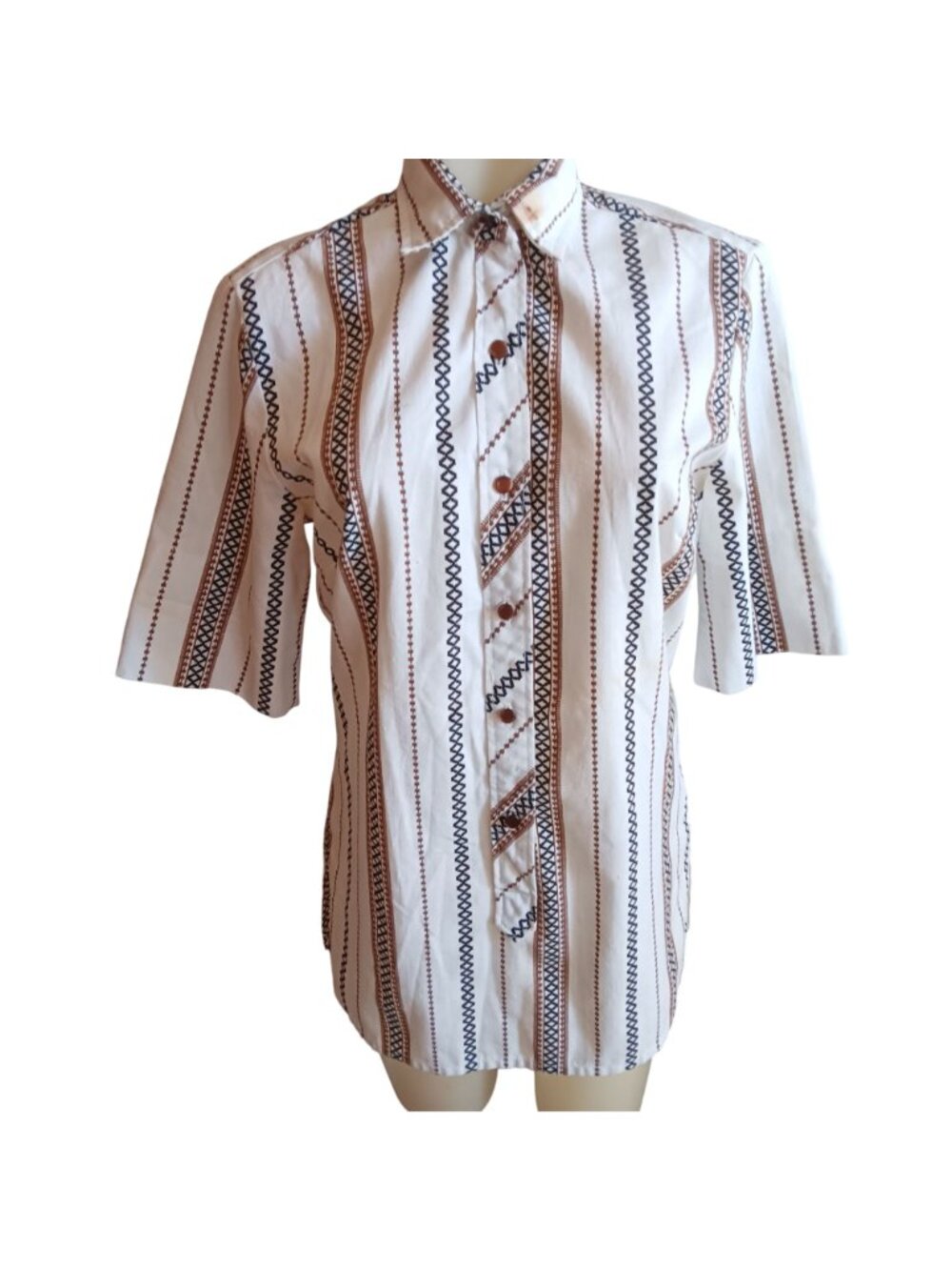 1970s Striped Vintage Women's Medium Tunic Top Geometric Dallas Groovy Granny
